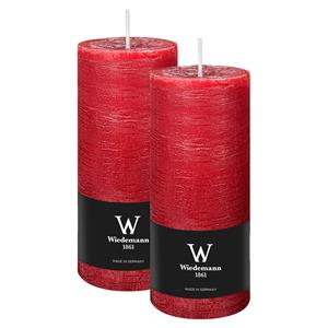 Wiedemann Cilinderkaars/stompkaars - 2x - rustieke kaars - rood - 7 x 16 cm - 66 branduren -