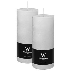Wiedemann Cilinderkaars/stompkaars - 2x - rustieke kaars - wit - 7 x 16 cm - 66 branduren -