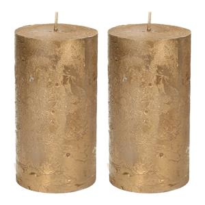 Merkloos Stompkaars/cilinderkaars - 2x - goud - 7 x 13 cm - rustiek model -