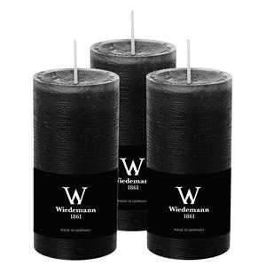 Wiedemann Cilinderkaars/stompkaars - 3x - rustieke kaars - zwart - 6 x 12 cm - branduren -