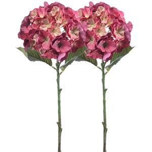 Emerald Kunstbloem hortensia tak - 2x - 50 cm - fuchsia - kunst zijdebloemen - decoratie - hydrangea -