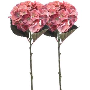 Emerald Kunstbloem hortensia tak - 2x - 50 cm - koraal roze - kunst zijdebloemen - decoratie - hydrangea -