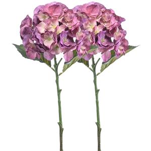 Emerald Kunstbloem hortensia tak - 2x - 50 cm - lila paars - kunst zijdebloemen - decoratie - hydrangea -