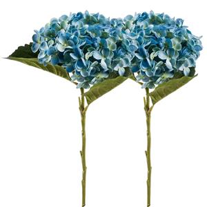Emerald Kunstbloem hortensia tak - 2x - Annabelle - 52 cm - blauw - Kunst zijdebloem - Hydrangea -