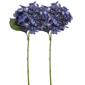 Emerald Kunstbloem hortensia tak - 2x - 50 cm - donker blauw - kunst zijdebloem - Hydrangea - decoratie bloe -