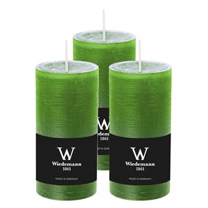 Wiedemann Cilinderkaars/stompkaars - 3x - rustieke kaars - lichtgroen - 6 x 12 cm - branduren -