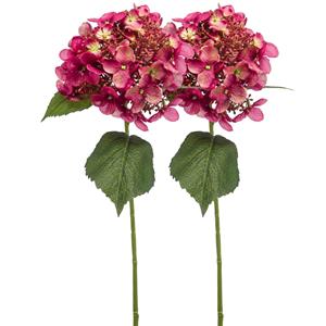 Emerald Kunstbloem hortensia tak - 2x - 50 cm - fuchsia - kunst zijdebloem - Hydrangea - decoratie bloem -