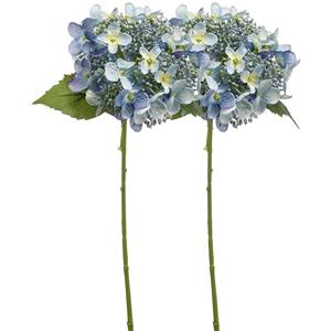 Emerald Kunstbloem hortensia tak - 2x - 50 cm - licht blauw - kunst zijdebloem - Hydrangea - decoratie bloem -