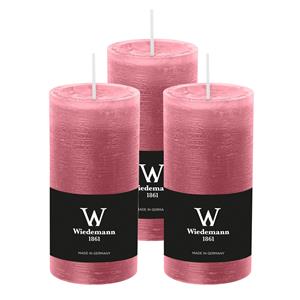 Wiedemann Cilinderkaars/stompkaars - 3x - rustieke kaars - oudroze - 6 x 12 cm - branduren -