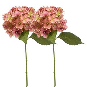 Emerald Kunstbloem hortensia tak - 2x - 50 cm - oud roze - kunst zijdebloem - Hydrangea - decoratie bloem -