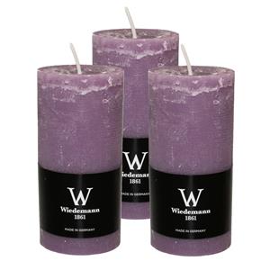 Wiedemann Cilinderkaars/stompkaars - 3x - rustieke kaars - paars - 6 x 12 cm - branduren -