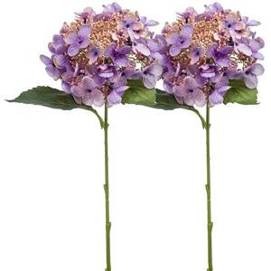 Emerald Kunstbloem hortensia tak - 2x - 50 cm - paars - kunst zijdebloem - Hydrangea - decoratie bloem -
