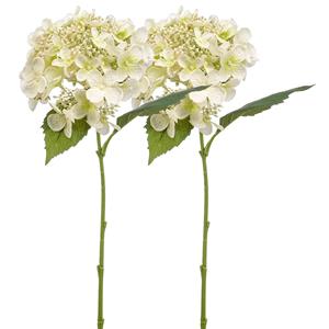 Emerald Kunstbloem hortensia tak - 2x - 50 cm - wit - kunst zijdebloem - Hydrangea - decoratie bloem -