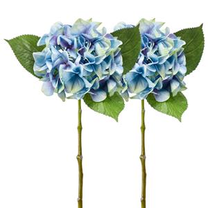Emerald Kunstbloem hortensia tak - 2x - Challenge - 47 cm - blauw - kunst zijdebloem - Hydrangea -