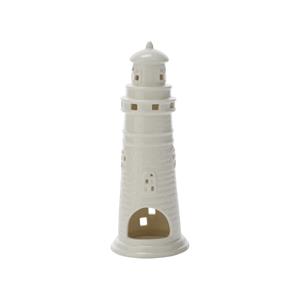 Cosy & Trendy Theelichthouder/waxinelichthouder witte vuurtoren van aardewerk - 24,5 cm - Nautisch / Maritiem -
