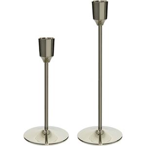 Decoris Luxe dinerkaarsen kandelaars set 2x stuks aluminium 15 en 20 cm zilver -