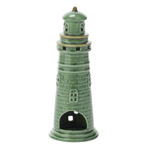 Cosy & Trendy Theelichthouder/waxinelichthouder groene vuurtoren van aardewerk 24,5 cm -