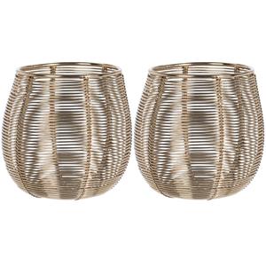 Merkloos Set van 3x stuks metalen design windlicht/kaarsenhouder goud 9.5 cm -