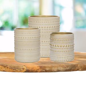 Countryfield Theelichthouders set - 3x - creme wit/goud - glas - luxe kaarsenhouders -