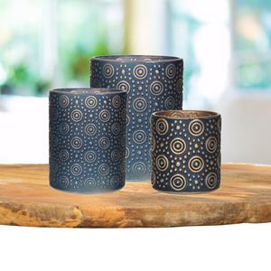 Countryfield Theelichthouders set - 3x - nachtblauw/goud - glas - luxe kaarsenhouders -