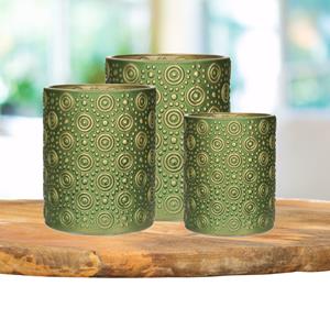Countryfield Theelichthouders set - 3x - olijfgroen/goud - glas - luxe kaarsenhouders -
