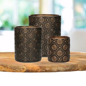 Countryfield Theelichthouders set - 3x - zwart/brons - glas - luxe kaarsenhouders -