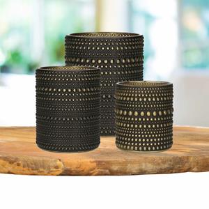 Countryfield Theelichthouders set - 3x - zwart/goud - glas - luxe kaarsenhouders -