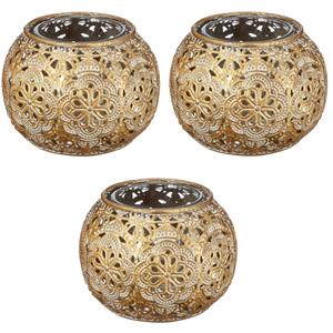 Merkloos 3x Gouden waxinelicht / theelicht houder met glas 7 cm -