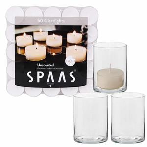 Trend Candles 5x stuks hoge theelichthouder/waxinelichthouder van glas met 50 kaarsjes -