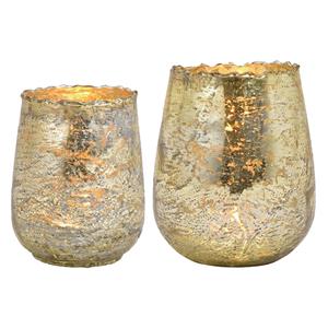 Merkloos Set van 2x windlicht/kaarsenhouder - glas - champagne goud - 2 formaten -