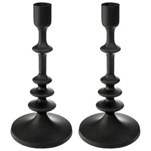 Atmosphera kaarsen kandelaar - 2x - decoratief metaal - dinerkaarsen - zwart - D12 x H26 cm -