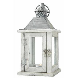 Merkloos 1x Houten lantaarn/windlicht kaarsenhouders wit 13 x 25 cm -