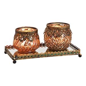Merkloos Glazen design windlicht/kaarsenhouder 2x stuks set in het champagne goud 20 x 9 x 10 cm -