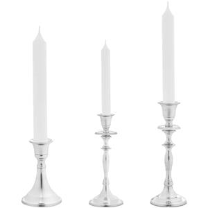 Giftdecor Kaarsen kandelaars set 3x stuks - metaal - voor dinerkaarsen - zilver - H23/H20/H11 cm -