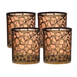 Merkloos Waxinelichthouder - 4x - giraffe print - glas - goud - 10 x 9 cm - theelichthouder -