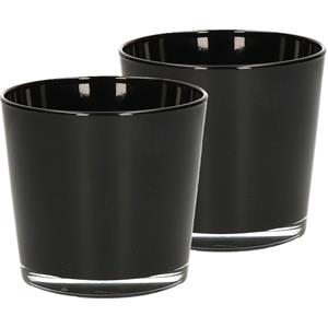 Merkloos Waxinelichthouder - Set van 8x stuks - zwart - 10 x 9 cm - glas - waxinelichtjes/theelichtjes kaarse -