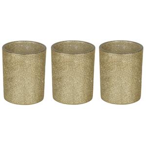 Merkloos 3x Gouden theelichthouders/waxinelichthouders glitter 10 cm -