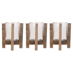 Merkloos 3x Houten theelichthouders/waxinelichthouders 17,5 cm -