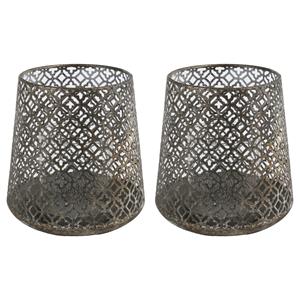 Countryfield 2x stuks luxe theelichthouder/kaarsenhouder - brons kleur - metaal - D10 x H11 cm -