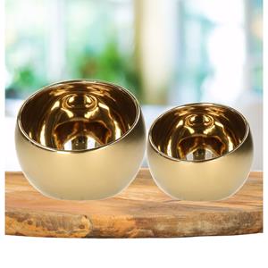 Countryfield Theelichthouders/kaarsenhouders - set van 2x - goud - keramiek -