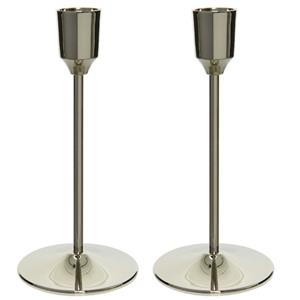 Decoris Set van 3x stuks luxe diner kaarsen staande kandelaar aluminium kleur zilver 15 cm -