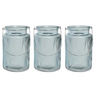 Decoris 3x stuks windlicht/kaarshouder van glas ijsblauw 22 cm -