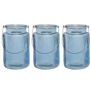 Decoris 3x stuks windlicht/kaarshouder van glas lichtblauw 22 cm -