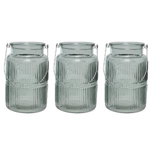Decoris 3x stuks windlicht/kaarshouder van glas lichtgroen / misty green 22 cm -