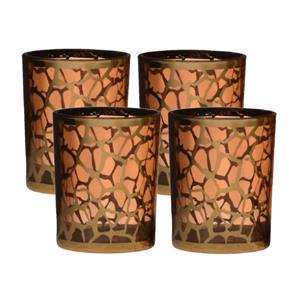 Merkloos Waxinelichthouder - 4x - giraffe print - glas - goud - 12 x 10 cm - theelichthouder -
