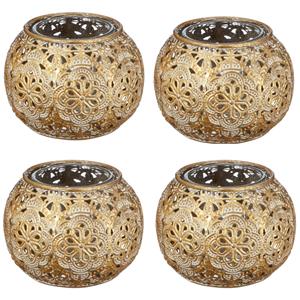 Merkloos 4x Gouden waxinelicht / theelicht houder met glas 7 cm -