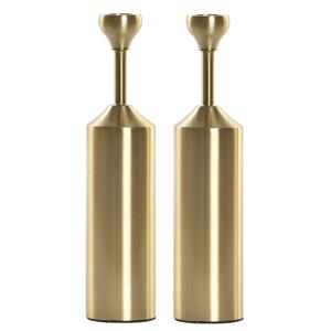 Items Set van 2x stuks luxe kaarsenhouder/kandelaar goud metaal 5 x 5 x 22 cm -