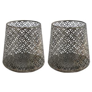Countryfield 2x stuks luxe theelichthouder/kaarsenhouder - brons kleur - metaal - D12 x H13 cm -