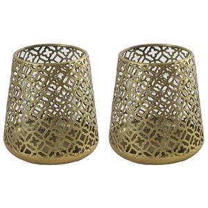 Countryfield 2x stuks luxe theelichthouder/kaarsenhouder - goud kleur - metaal - D12 x H13 cm -