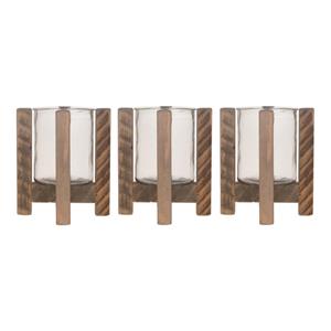 Merkloos 3x Houten theelichthouders/waxinelichthouders 21 cm -